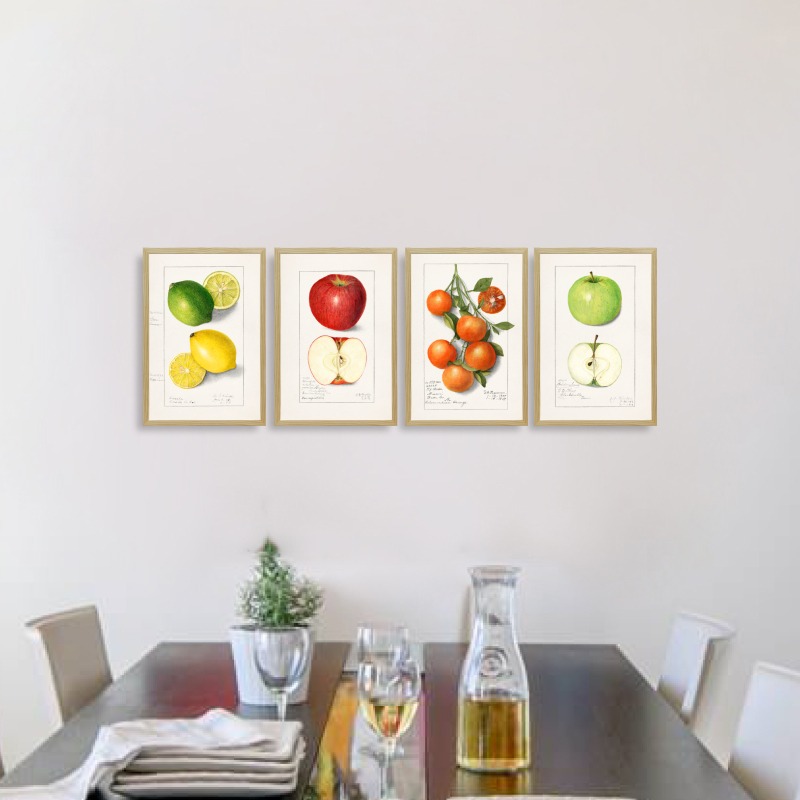 Bộ 4 tranh khung kính treo tường Colourful fruit