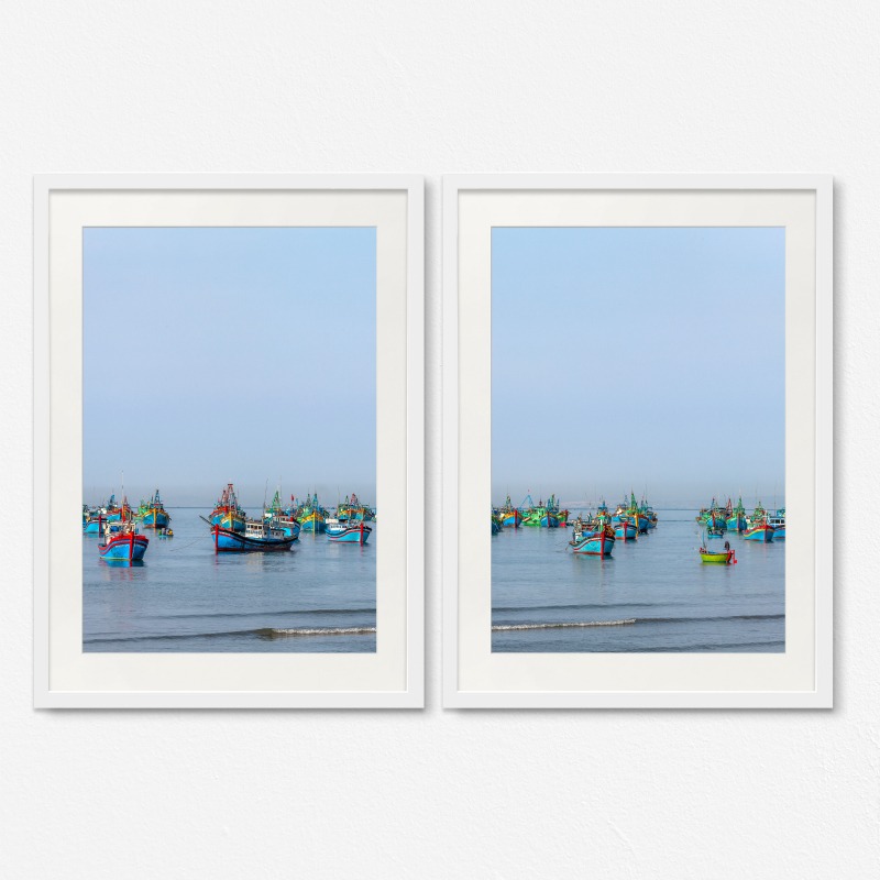 Bộ 2 tranh khung kính treo tường Morning Sea