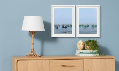 Bộ 2 tranh khung kính treo tường Morning Sea