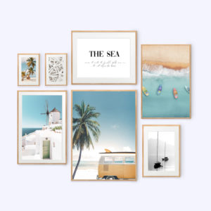Summer Sea - Bộ 7 tranh khung kính treo tường gỗ sồi