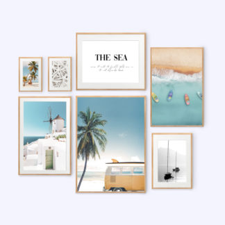 Summer Sea - Bộ 7 tranh khung kính treo tường gỗ sồi