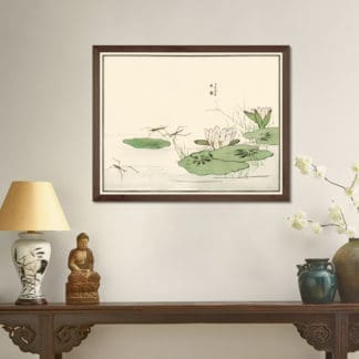 Suzumushi bell cricket - Tranh in khung kính gỗ sồi Nhật cổ Danh họa Morimoto Toko