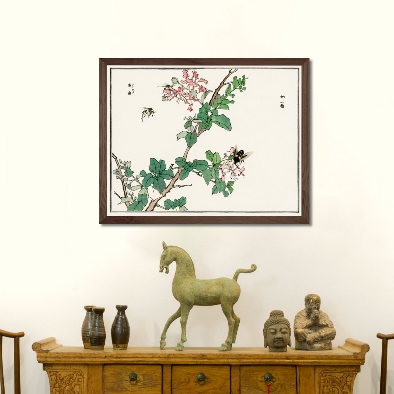 Horsefly - Tranh in khung kính gỗ sồi Nhật cổ Danh họa Morimoto Toko 56×45cm 