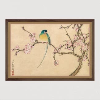 Tranh in khung kính gỗ sồi Nhật cổ Bird with Plum Blossoms (18th Century)