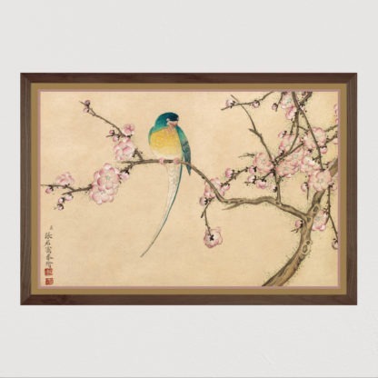 Tranh in khung kính gỗ sồi Nhật cổ Bird with Plum Blossoms (18th Century)