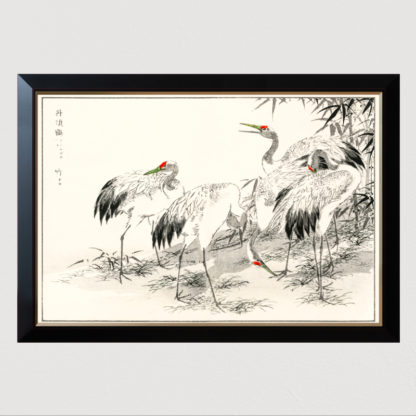 Japanese Crane and Bamboo - Tranh in khung kính khung Hova