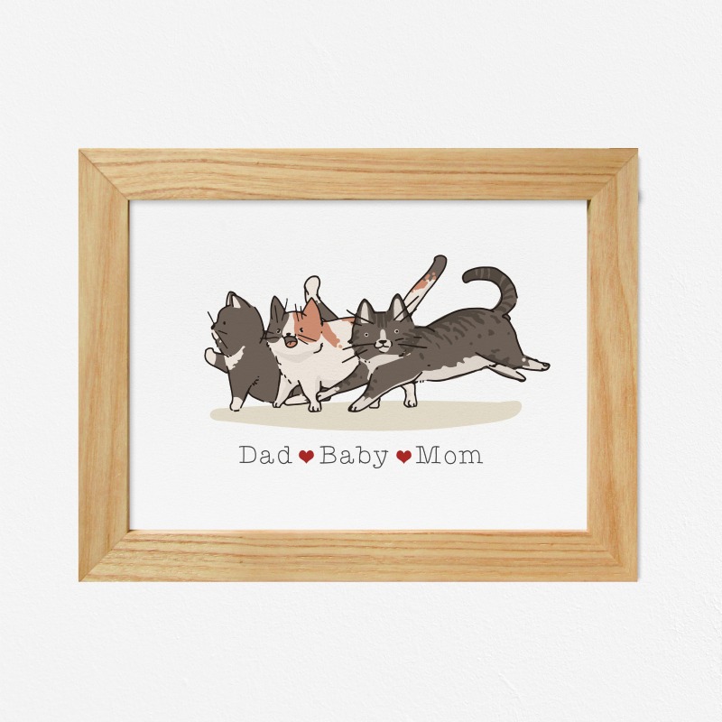 Cat Family - Tranh quà tặng viết tên theo yêu cầu hình động vật con mèo 