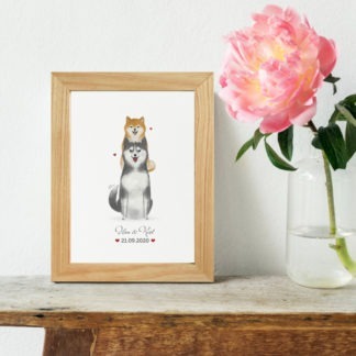 Shiba Couple - Quà tặng người yêu tranh cặp đôi viết tên theo yêu cầu hình động vật chó Shiba