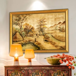 Làng Quê Việt Nam - Tranh treo trang trí bàn thờ sơn mài dát vàng
