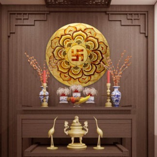 Tranh Mạn Đà La sơn mài dát vàng | Tranh bàn thờ Phật | 2 kích thước, tranh tròn - TDV53