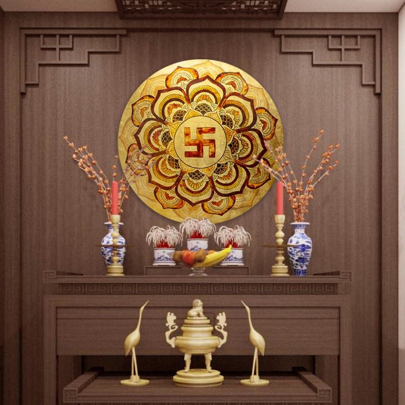 Tranh trang trí bàn thờ Phật | Tranh tròn Mandala | Sơn mài dát vàng