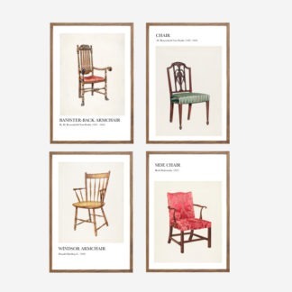 Chair Collection - Bộ 4 tranh khung kính khung gỗ sồi 40x60cm/tranh