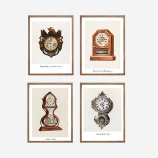 Clock Collection - Bộ 4 tranh khung kính khung gỗ sồi 30x42cm/tranh