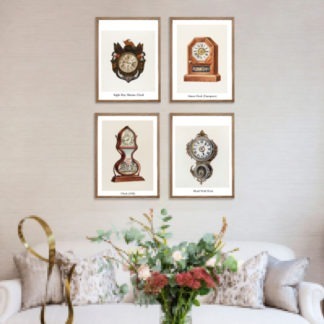 Clock Collection - Bộ 4 tranh khung kính khung gỗ sồi 30x42cm/tranh