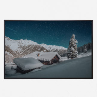 Tranh canvas phong cảnh ngôi làng bên núi tuyết 80x100