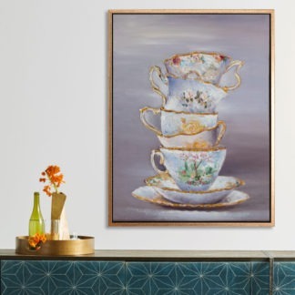 Tea cups - Tranh sơn dầu cổ điển những tách trà vintage 60x80