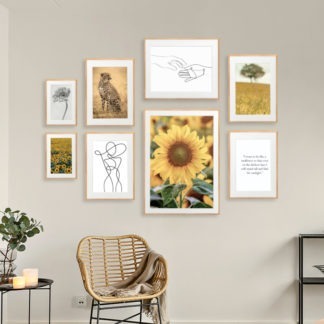 Mellow Yellow - Bộ 8 tranh khung kính treo tường gỗ sồi