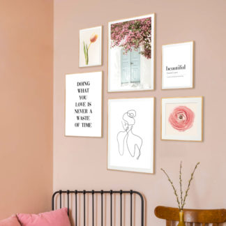 Romantic Pink 1 - Bộ 9 tranh khung kính treo tường gỗ sồi
