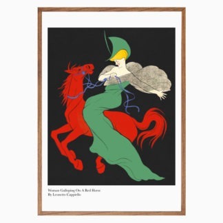 Poster Woman galloping on a red horse
