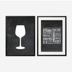 Bộ tranh ly rượu và tranh chữ tên gọi các loại rượu 40x60 cm