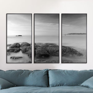 Bộ 3 tranh phong cảnh biển trắng đen nghệ thuật