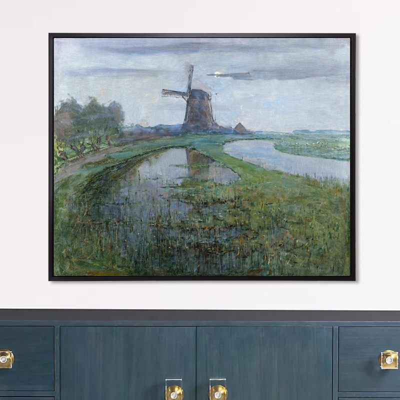 Tranh Phong Cảnh Châu Âu Đồng Cỏ Và Cối Xay Gió - Tranh Canvas Danh Họa  Piet Mondrian