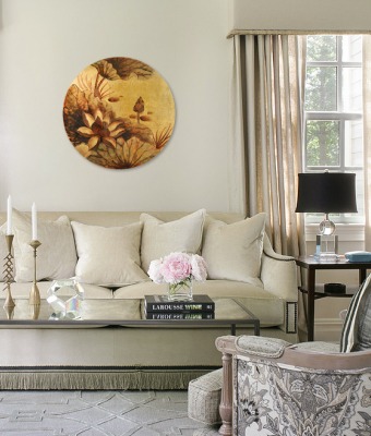 Tranh tròn Nguyệt Liên Hoa kích thước 75 cm phù hợp cho sofa dài từ 160 đến 200 cm 