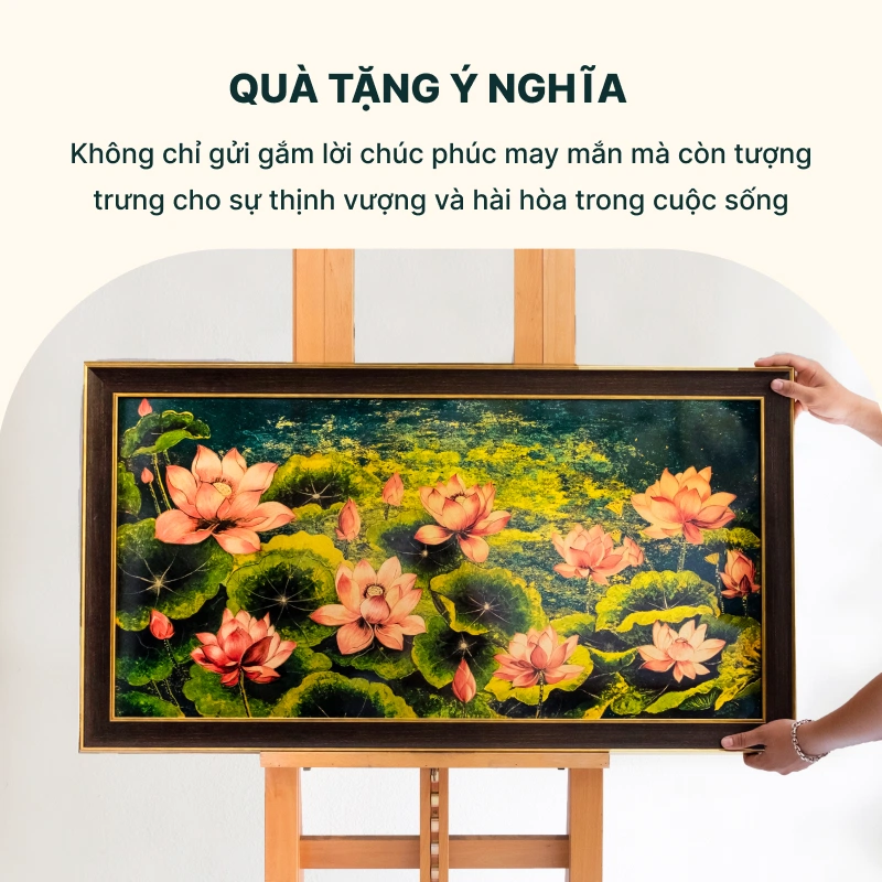 tranh hoa sen hồng hồ thu làm đẹp không gian phòng khách phòng ngủ