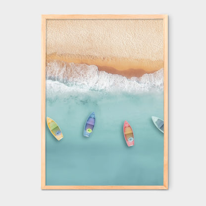 Tranh phong cảnh bãi biển và thuyền màu