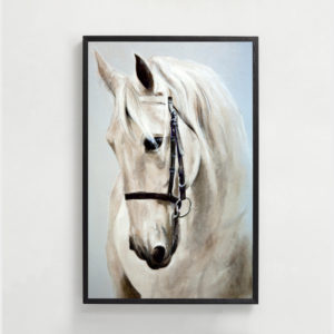 Tranh ngựa trắng in canvas khung gỗ sồi 60x90 - 149221