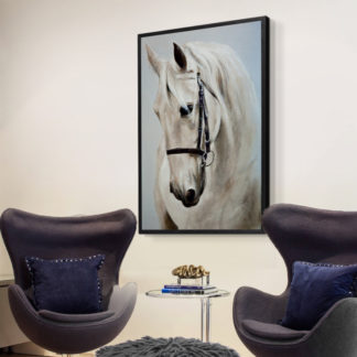 Tranh ngựa trắng in canvas khung gỗ sồi 60x90 - 149221