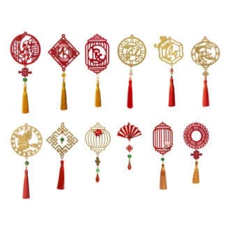 bộ 12 dây treo tết mix màu thư pháp hoa văn