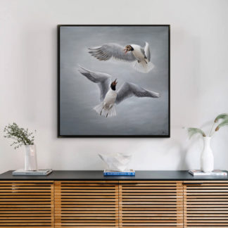 Đôi Nhạn - Tranh sơn dầu đôi chim treo phòng khách hiện đại 80x80cm - 985