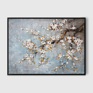 Tiết thanh xuân - Tranh sơn dầu hoa đào trắng trên nền xanh 60x80