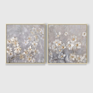 Bộ 2 tranh sơn dầu hoa mai nụ hoa nhũ vàng - 60x60 /tranh