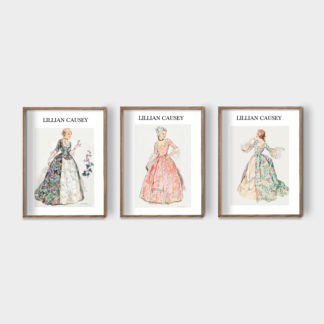 Elegant ladies - Bộ 3 tranh khung kính gỗ sồi 40x60cm/tranh