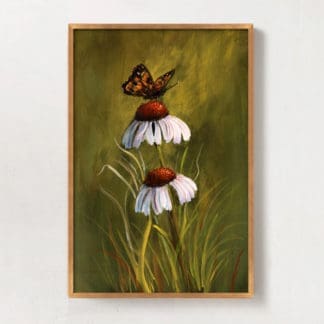 tranh canvas con bướm đâu trên bông hoa cúc trắng 1