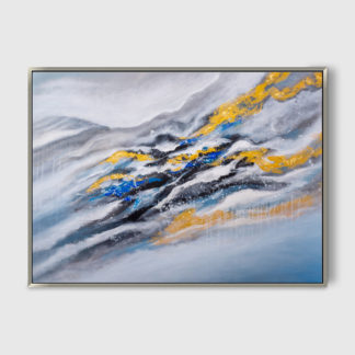 tranh sơn dầu trừu tượng đường sóng xanh vàng