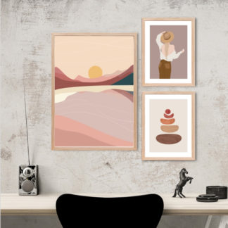 Bộ 3 tranh canvas phong cách Boho màu pastel hiện đại