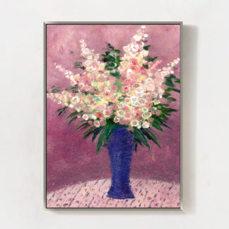 Lọ hoa xanh trên nền hồng - Tranh canvas hoa