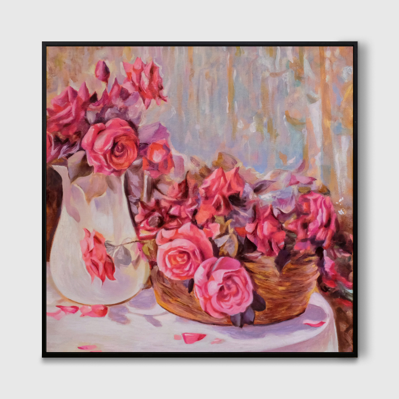 The Roses - Tranh sơn dầu hoa hồng tĩnh vật treo phòng khách, phòng ngủ, phòng ăn