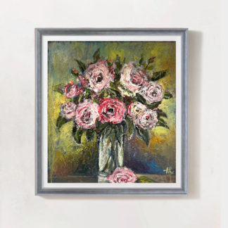 Bình hoa hồng phấn - Tranh sơn dầu hoa phòng khách, phòng ngủ