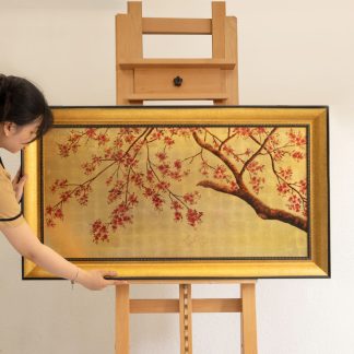 Đào Phú quý - Tranh hoa đào sơn mài dát vàng phòng khách