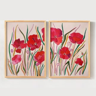 Red Poppy - Bộ 2 tranh khung kính