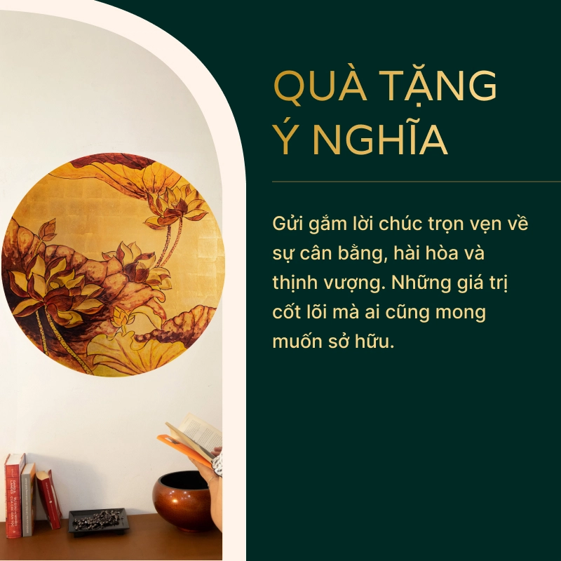 Tranh tròn sơn mài Nhật liên hoa quà tặng ý nghĩa