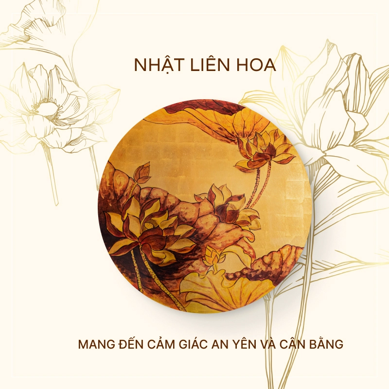 tranh hoa sen tròn Nhật liên hoa