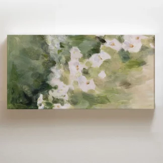 White flowers on green - Tranh canvas hoa cho phòng ngủ