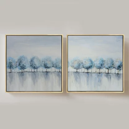 Bóng cây bên hồ - Bộ 2 tranh canvas phong cảnh treo tường phòng khách hiện đại - Hình ảnh 2