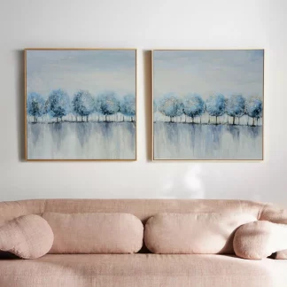 Bóng cây bên hồ - Bộ 2 tranh canvas phong cảnh treo tường phòng khách hiện đại