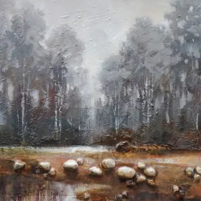 Cánh rừng bên hồ - Tranh canvas phong cảnh - Ảnh 2